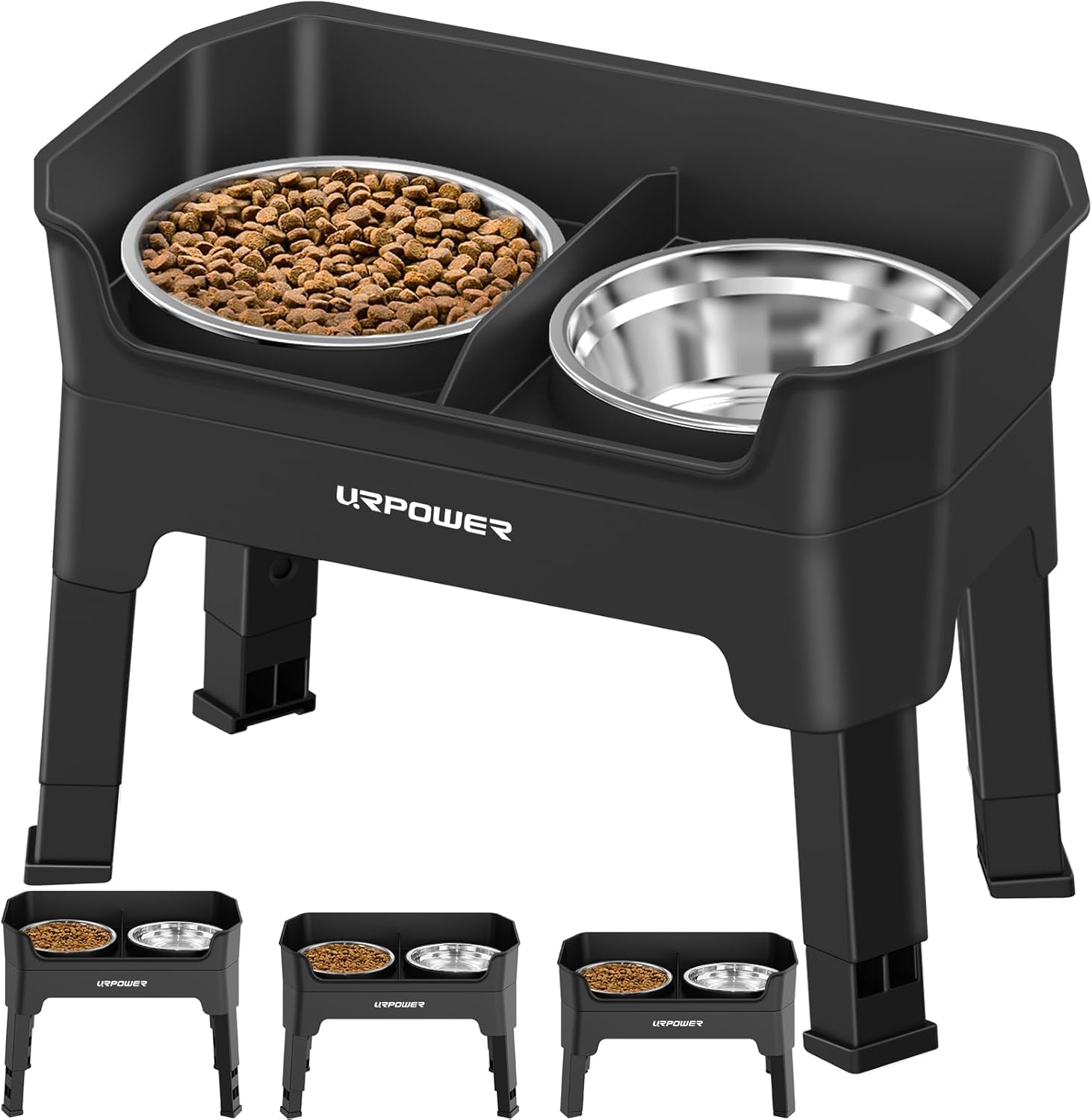 URPOWER Elevated Dog Bowls, 3-in-1 Double Deck Raised Dog Bowl Stand