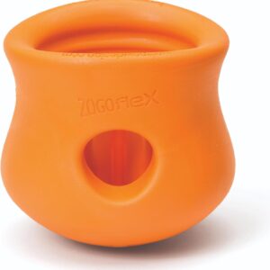 WEST PAW Zogoflex Toppl Interactive Treat Dispensing Puzzle Dog Toy for Mental Stimulation & Enrichment-Holds Kibble & Treats-Lickable, Freezable & Dishwasher Safe-Made in USA-Large-Tangerine