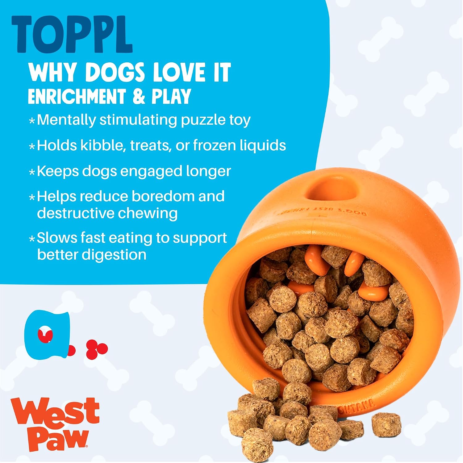 WEST PAW Zogoflex Toppl Interactive Treat Dispensing Puzzle Dog Toy for Mental Stimulation & Enrichment-Holds Kibble & Treats-Lickable, Freezable & Dishwasher Safe-Made in USA-Large-Tangerine - Image 2