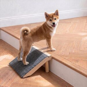 Wooden Dog Ramp for Stairs, 15″ L x 4.3″ H Non-Slip Carpet Pet Step Ramp, Portable Small Dog Cat Stair Access Ramp for Indoor Concrete Steps, Couch & Bed Entry (1)