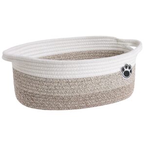 Woven Rope Dog Toy Basket with Paw Print, Mixed Brown