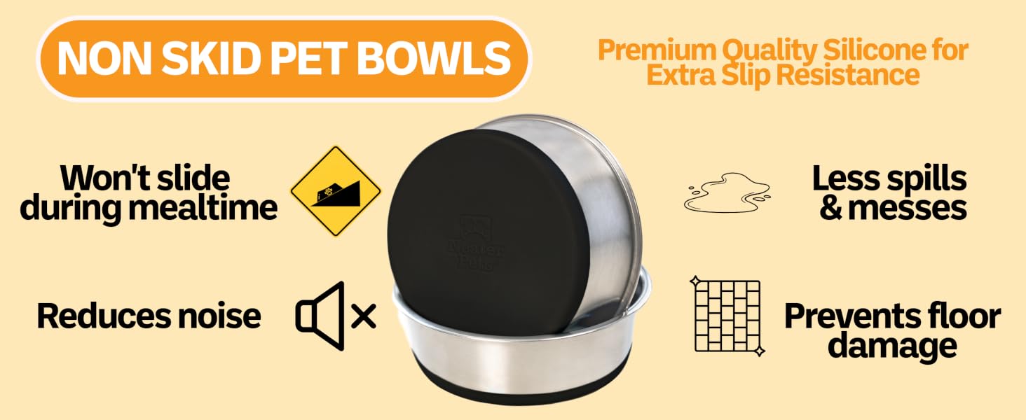 Silicone Bottom Pet Bowls are non-skid to prevents spills and damage