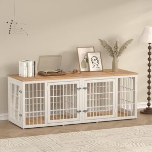 rehomerance 72″ Heavy Duty Double Dog Crate Furniture for Large/Medium Dogs