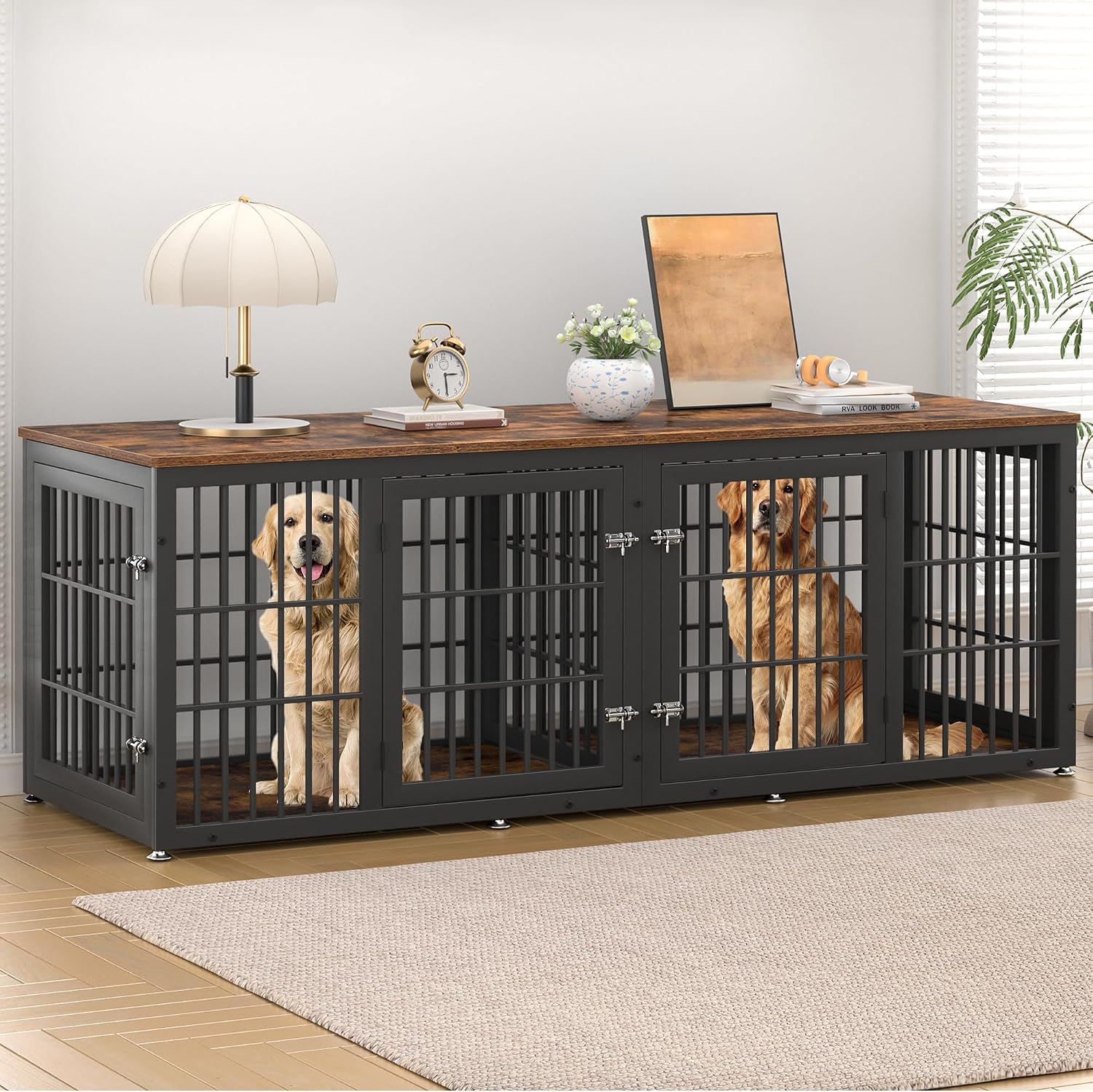 rehomerance 78" Heavy Duty Double Dog Crate Furniture for Large/Medium Dogs