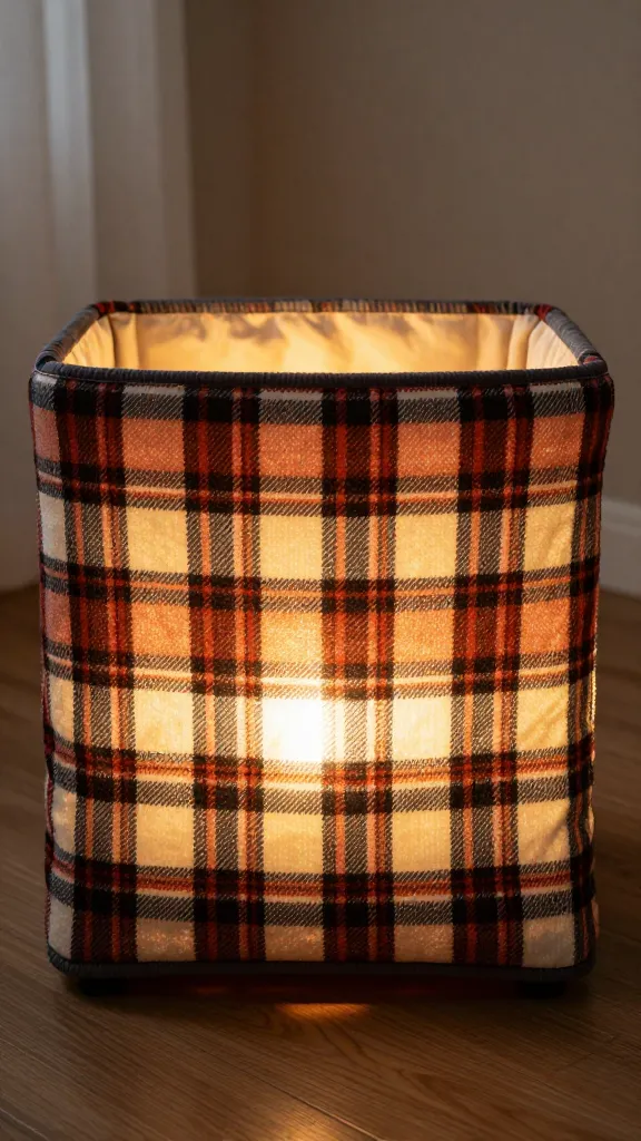 plaid flannel blanket crate cover, warm lamp lighting