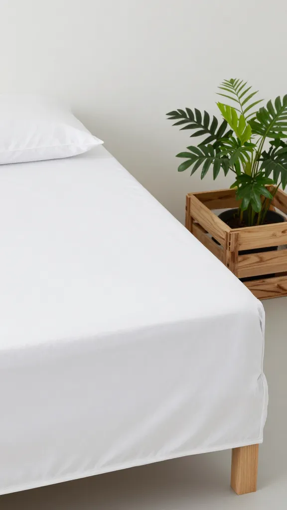 minimalist cotton sheet crate cover, houseplant beside crate