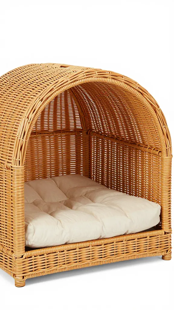 rattan dog bed with hidden under-mattress compartment