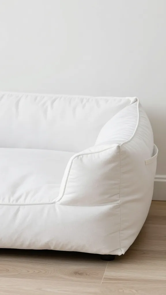 minimalist white dog bed with side pocket organizers