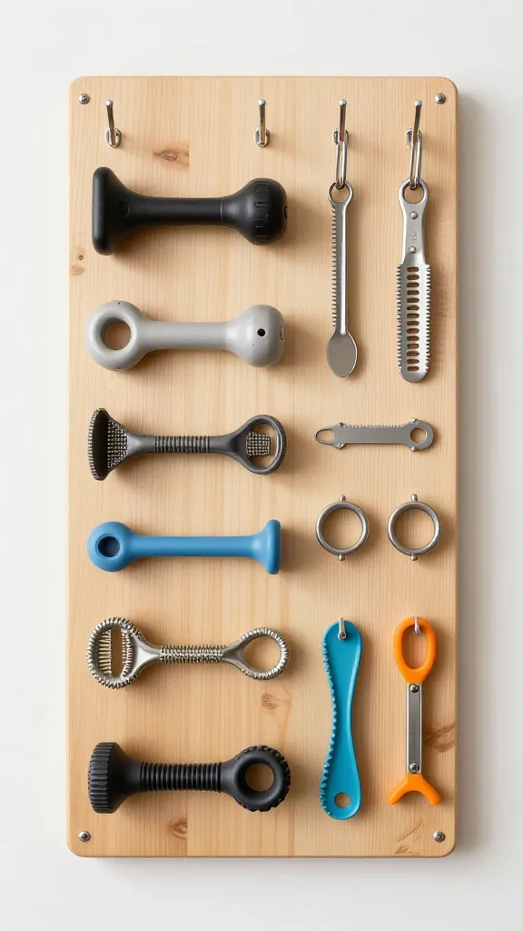 DIY wooden board, installed hooks, neatly arranged pet gear