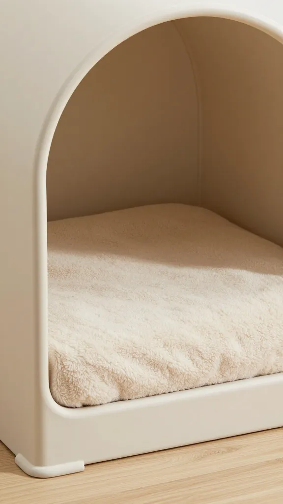 neutral-toned crate cave, fleece topper, rubber-secured edges