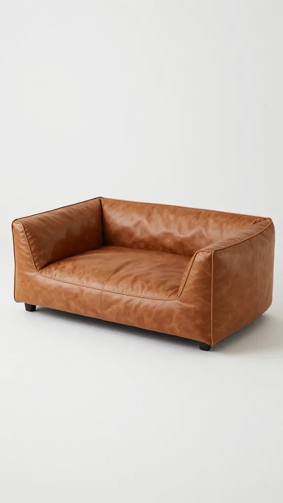 low-profile leather dog bed by sofa, 30-inch aisle