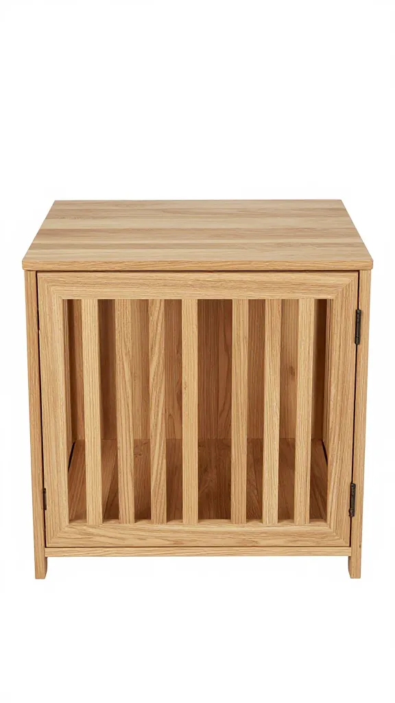 Furniture-style dog crate doubling as oak side table