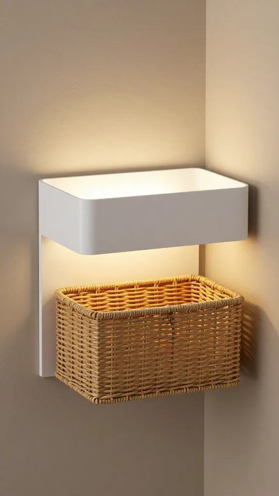Entryway crate topper with basket and keys, soft lighting
