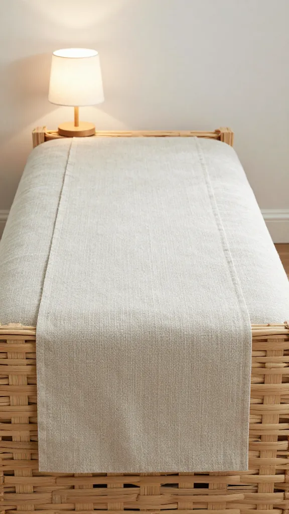 Cozy den effect: crate topper with linen runner, lamp