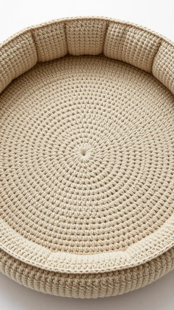 close-up basketweave stitch on round crochet pet bed
