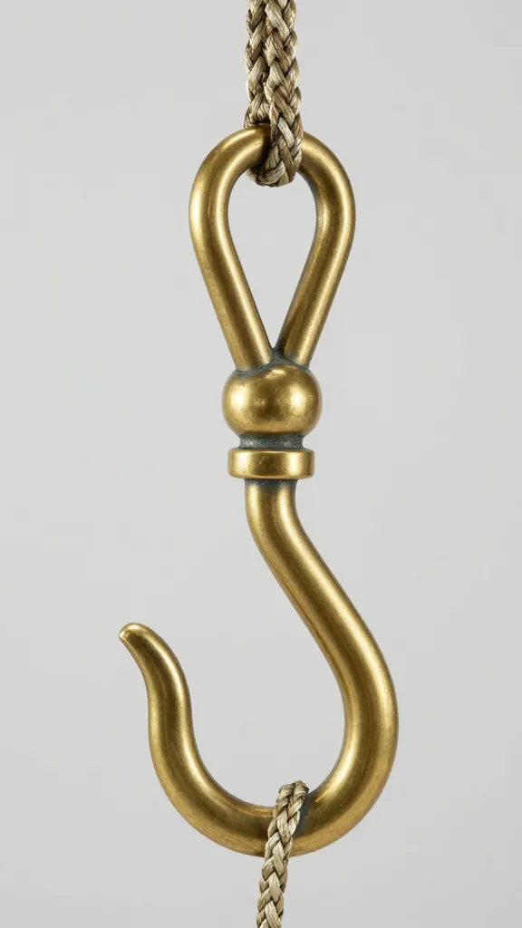 oversized brass sculptural hook with braided leash