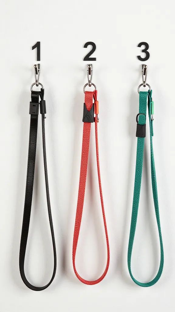 numbered garage hooks labeled 1-3 with color-coded leashes