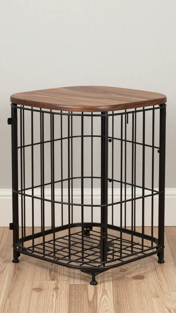 Walnut end table dog crate, matte black hardware