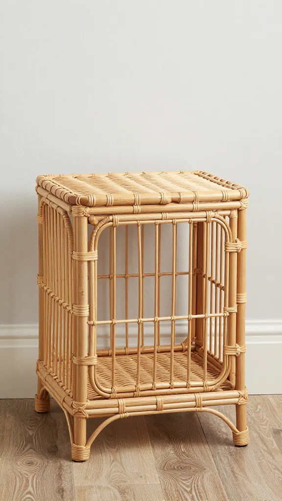 Beachy rattan dog crate side table, coastal decor