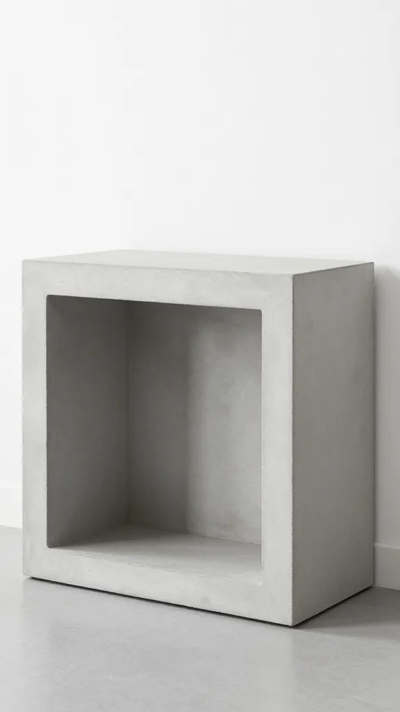 Brutalist concrete-look dog crate console, clean lines