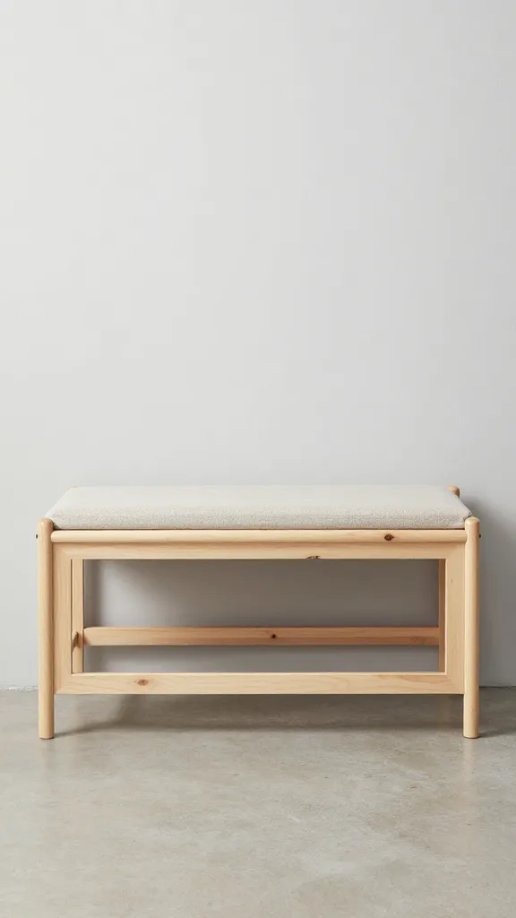 Scandinavian birch dog crate bench with neutral cushions