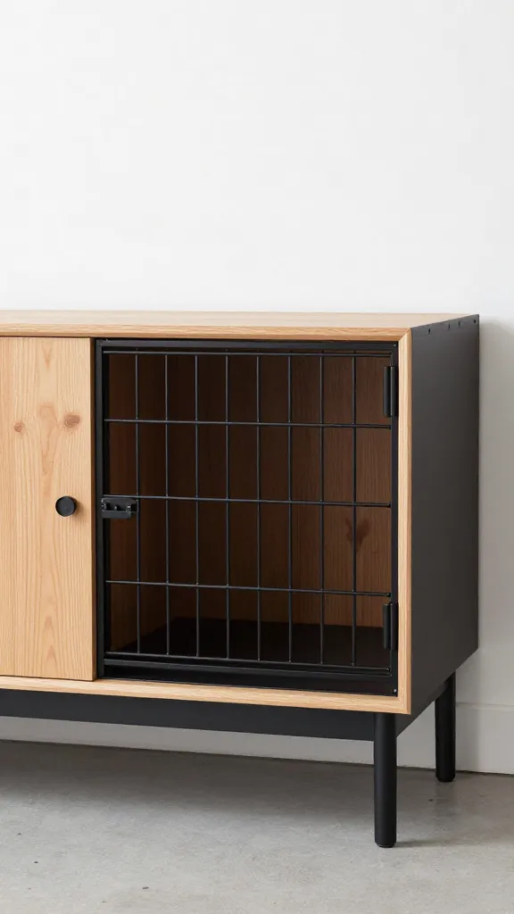 Hemnes sideboard with built-in dog crate, matte black hardware