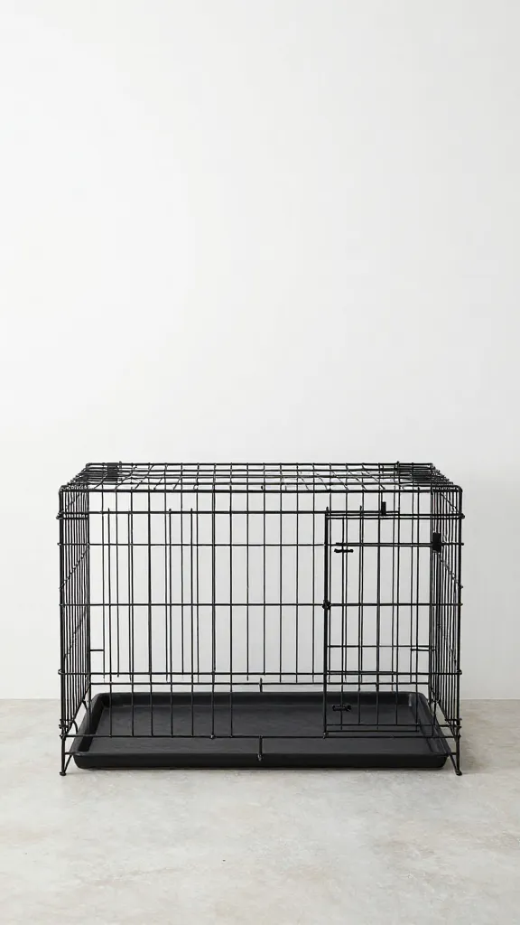 Floating Ikea BESTA over dog crate, minimalist decor