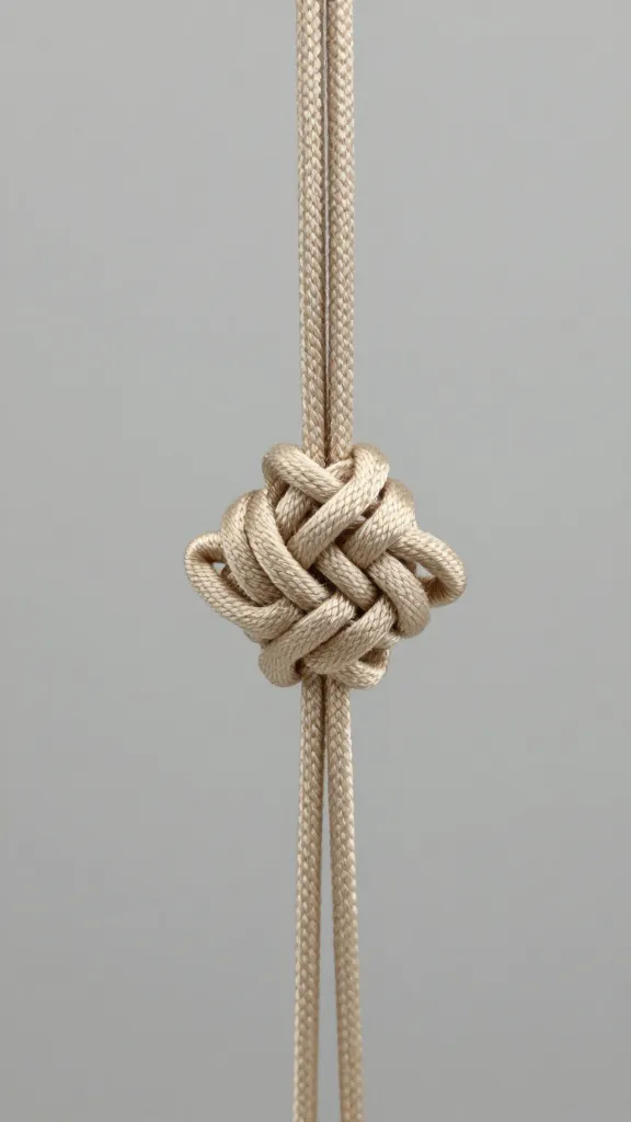 close-up square knot handle, beige cord, soft studio light