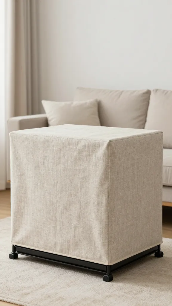 linen dog crate cover in neutral living room
