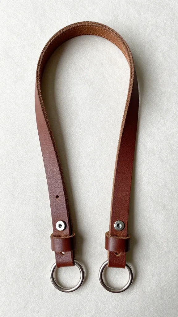 DIY leather leash with Chicago screws and D-ring, flatlay