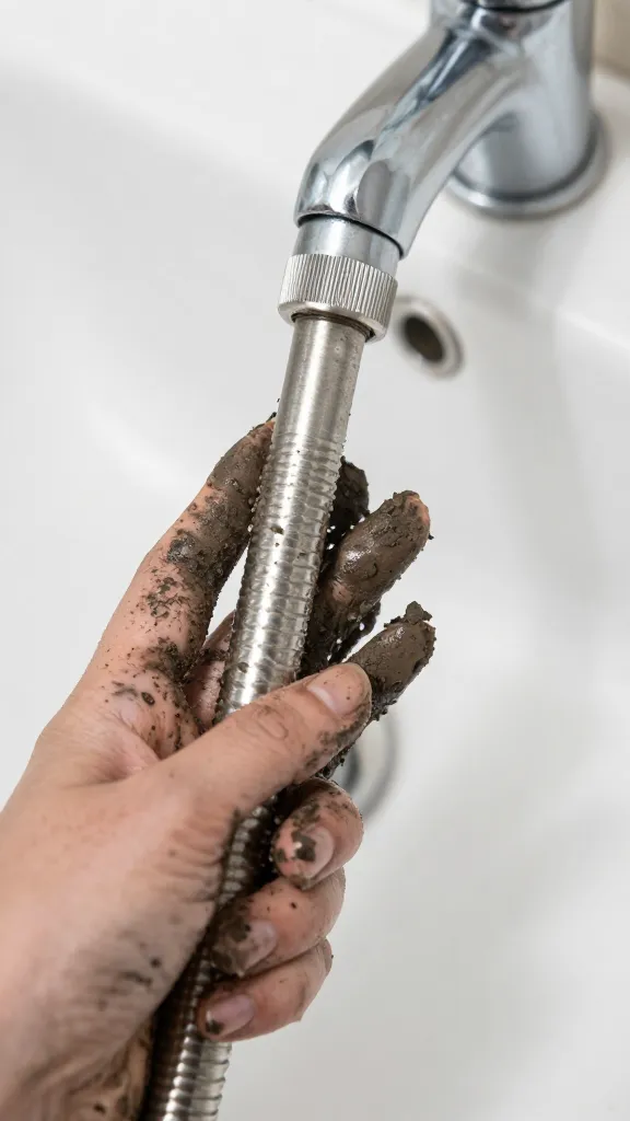 Muddy paws at utility sink with handheld hose