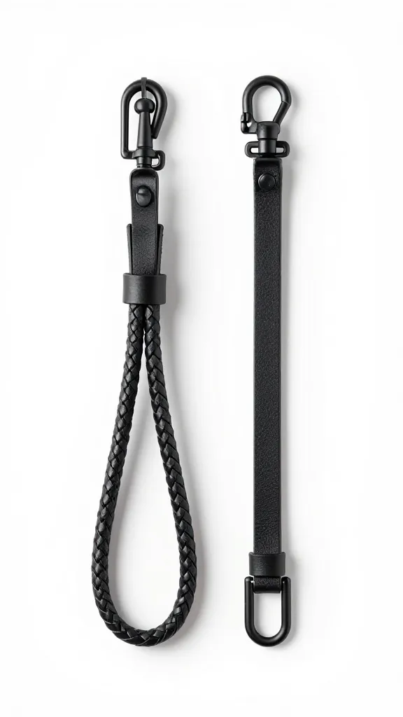 Matte black modern hooks holding braided leather leash