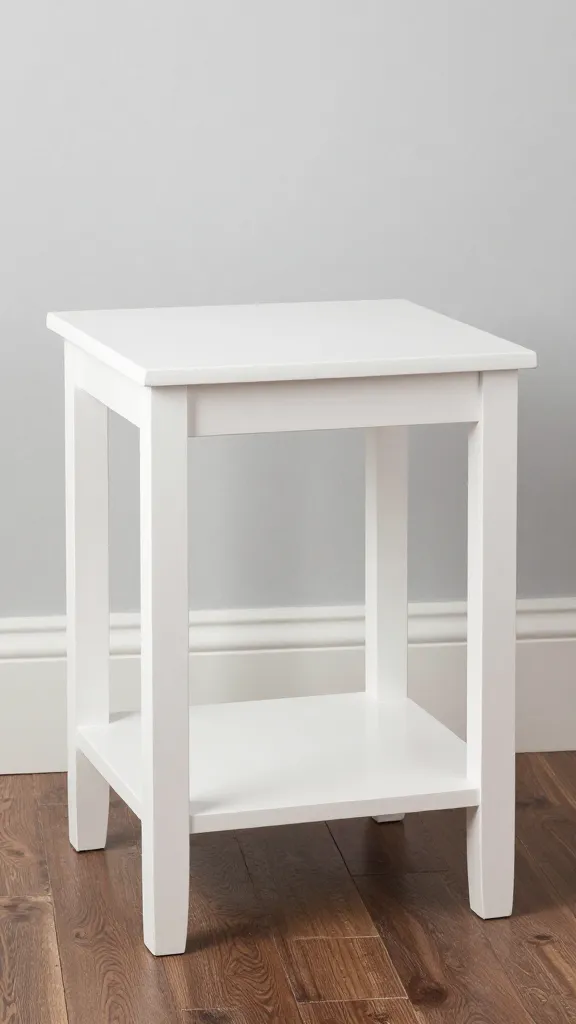 Painted white crate topper styled as living room side table