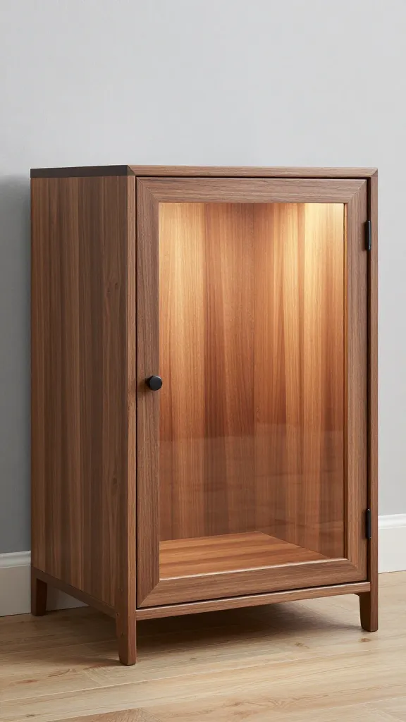 Ikea Besta cabinet dog crate, walnut finish, soft lighting