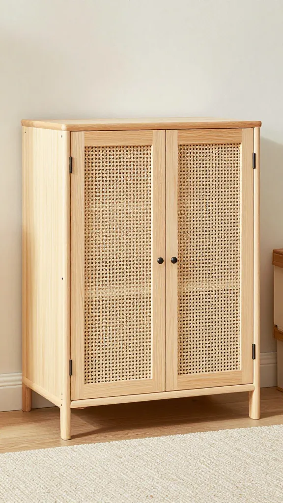 Birch Ikea cabinet dog crate, perforated panels, cozy rug