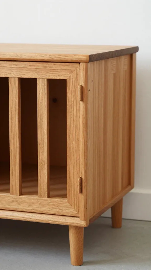 mid-century wooden dog crate nightstand with slatted sides