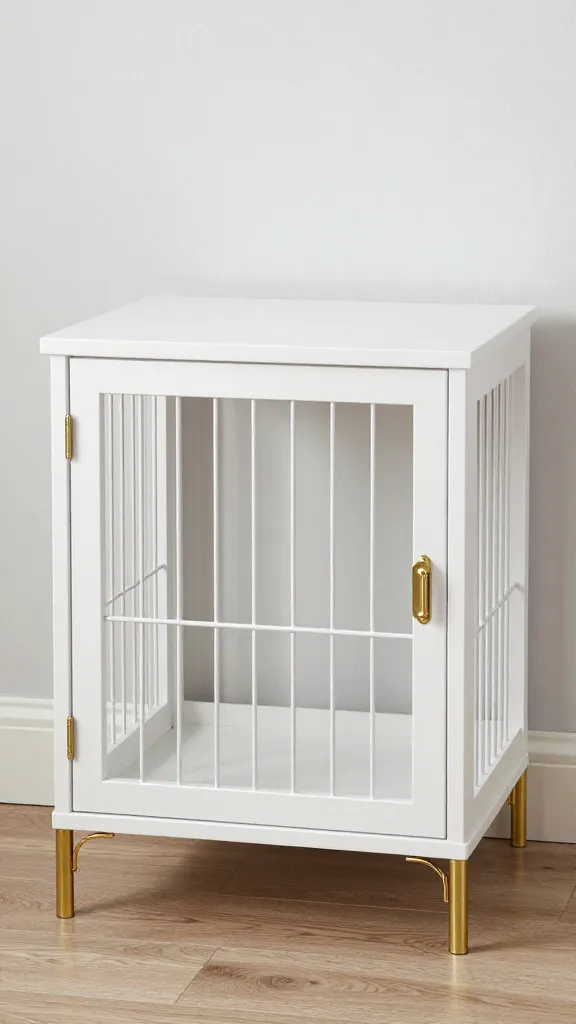 White oak dog crate nightstand with brass hardware