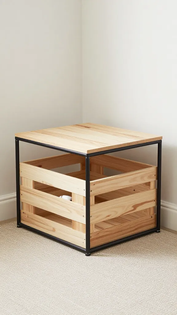 living room corner crate as side table, floor mat