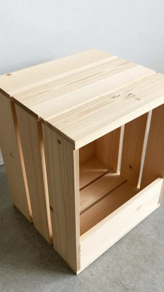 DIY wooden crate cover doubling as side table