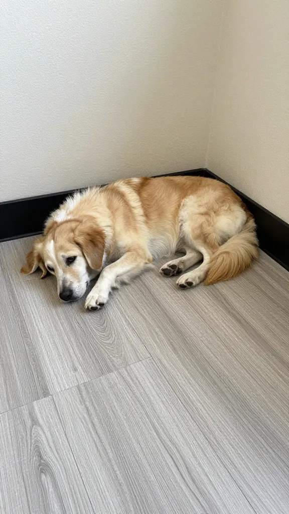 Big dog resting in traffic-visible corner space