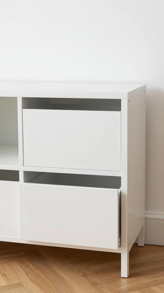 white dog crate sideboard with hidden storage drawers