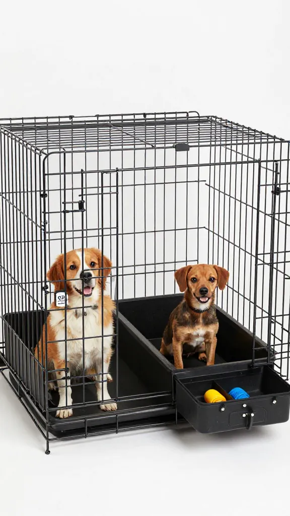 double-dog crate buffet with pull-out leash bins