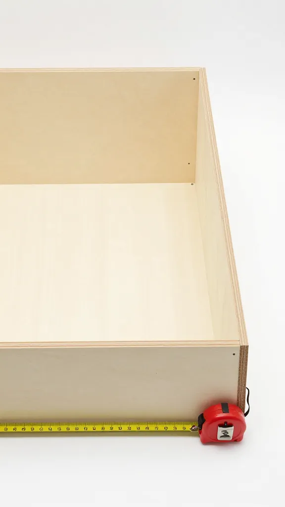 Measuring tape and plywood template for corner dog bed