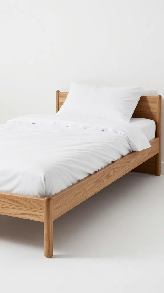 Senior lab curled on low corner platform bed, oak trim