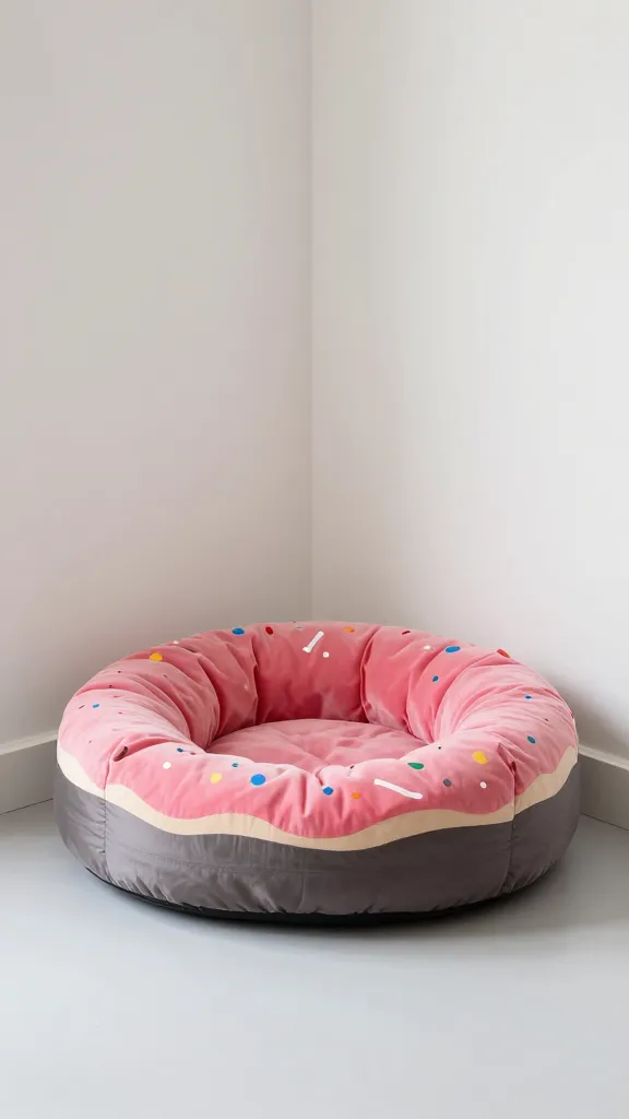 Donut dog bed in minimalist corner nook