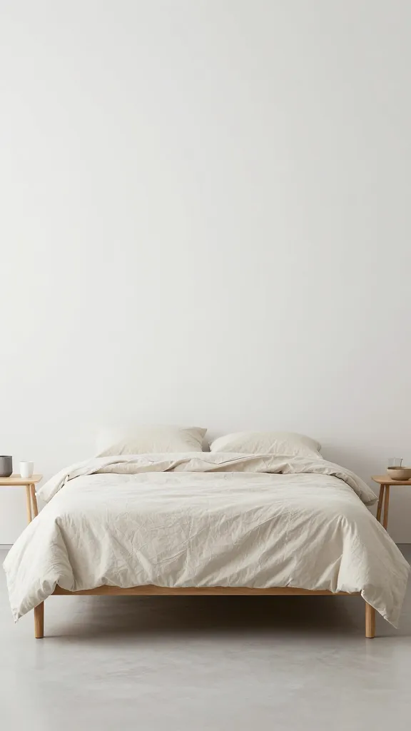 minimalist bedroom, queen bed kennel, neutral linens, clutter-free