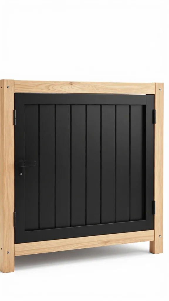 matte black slatted kennel doors under oak bed frame