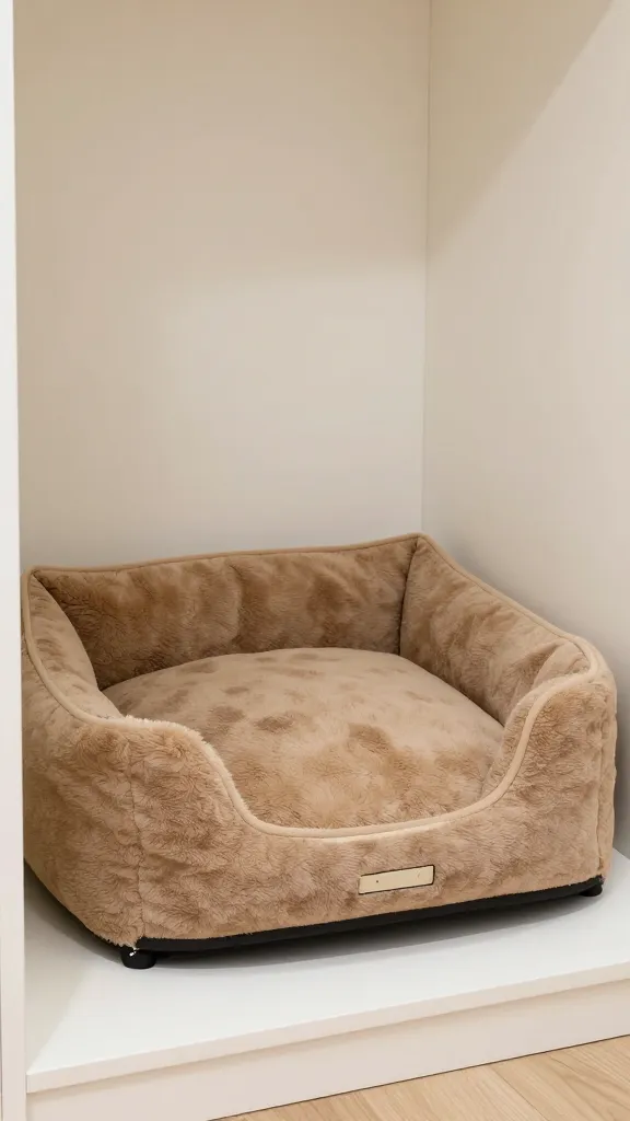 low-profile dog bed in closet corner