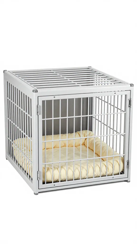 under-bed dog crate with breathable slats, cozy bedding