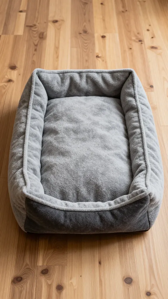 No-sew fleece burrito dog bed on hardwood floor